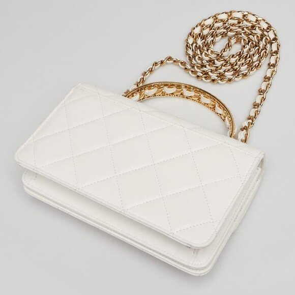 Chanel White Quilted Lambskin Leather CC Chain Top Handle Mini Flap Bag - Picture 3 of 10